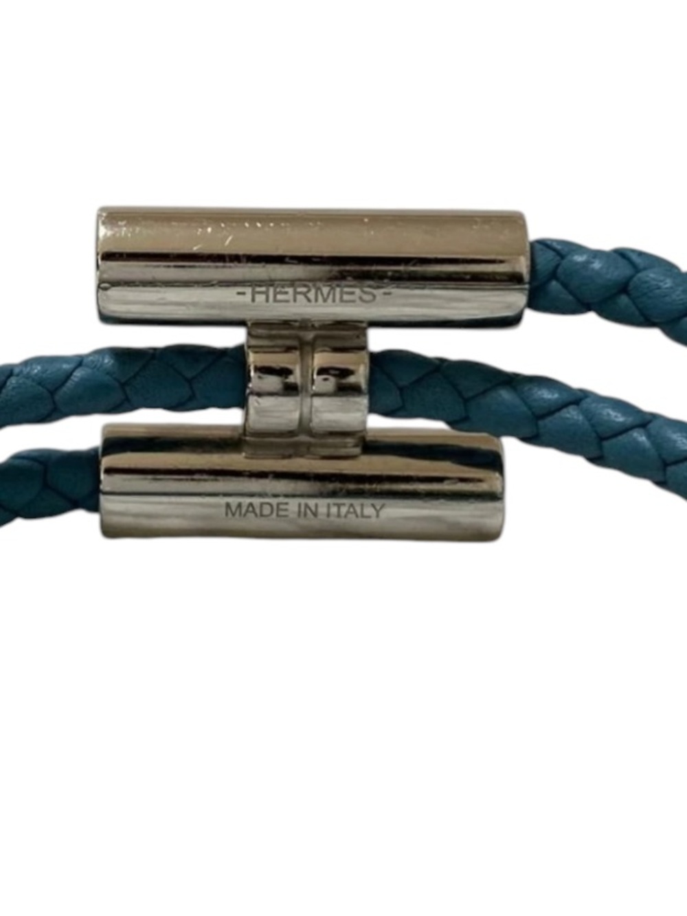 Hermès Tournis Double Tour Bracelet Blue Leather Palladium Wrap Bracelet - Picture 3 of 3